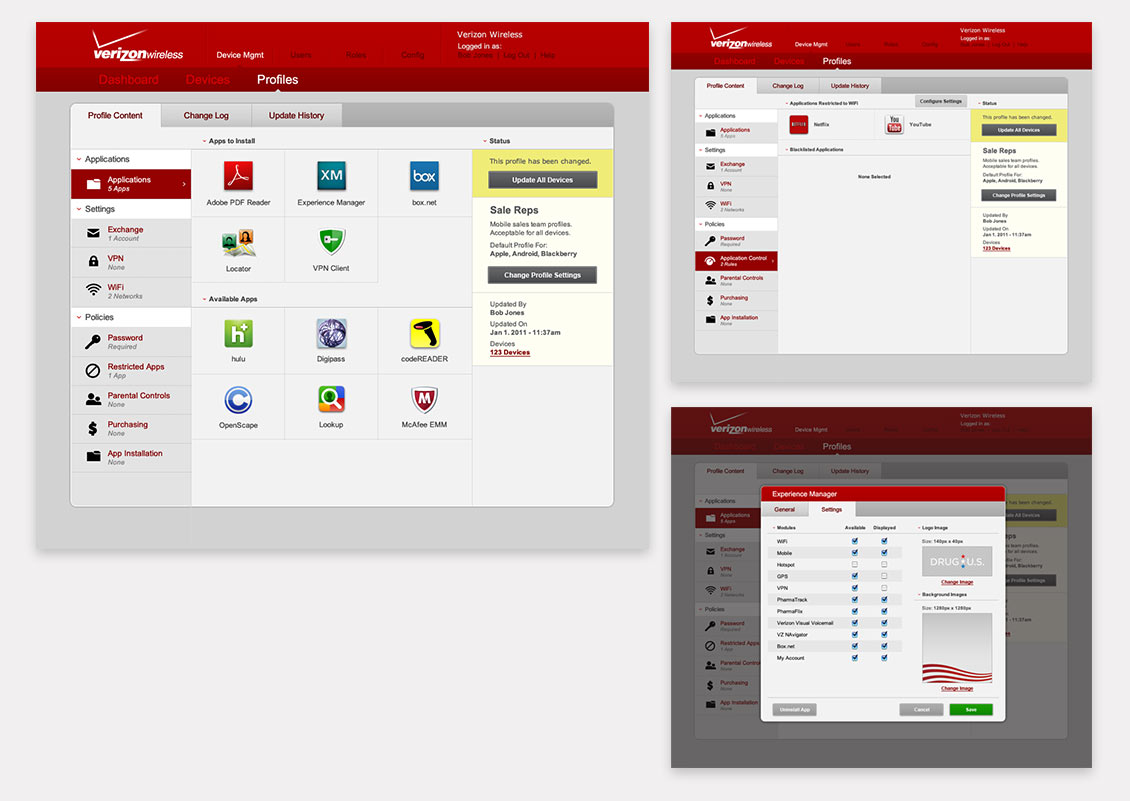 Verizon Admin Device Manager UI